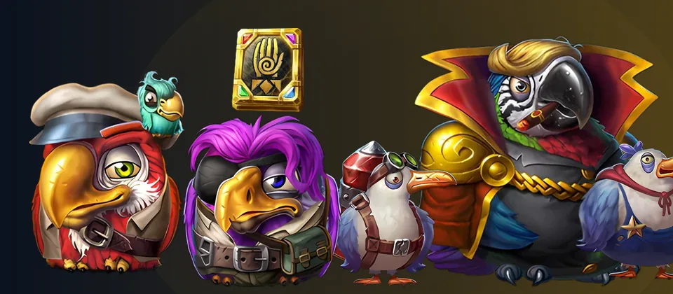 Pirots 5 City of Gold: Mastermind of the 7 Seas, sus minions y la banda de pájaros con el Golden Book